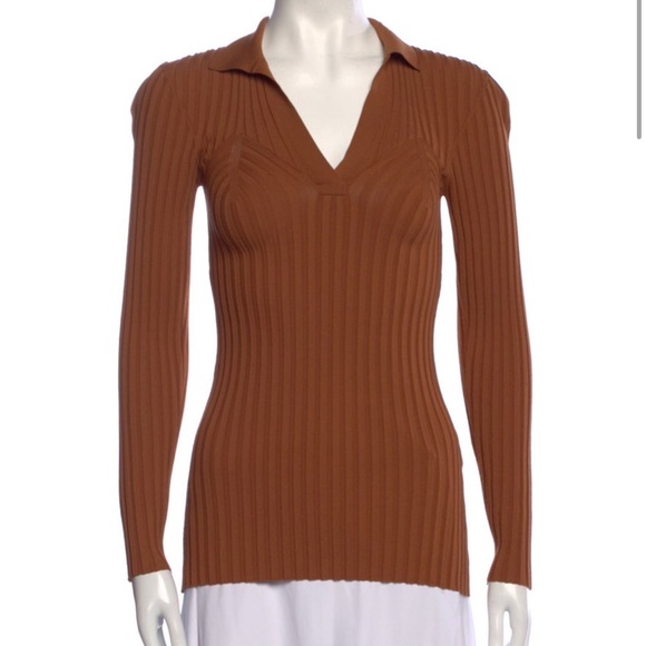 Toteme Tops - Toteme Brown Ribbed Long Sleeve Top